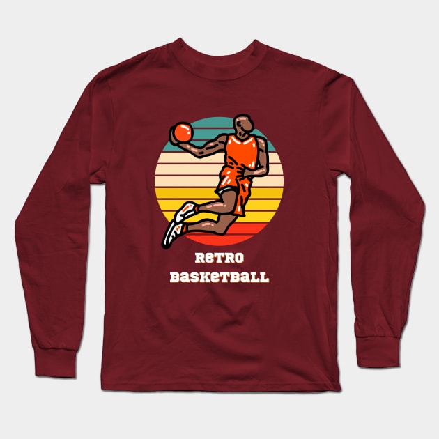 Retro Basketball Theme Long Sleeve T-Shirt by JB's Design Store